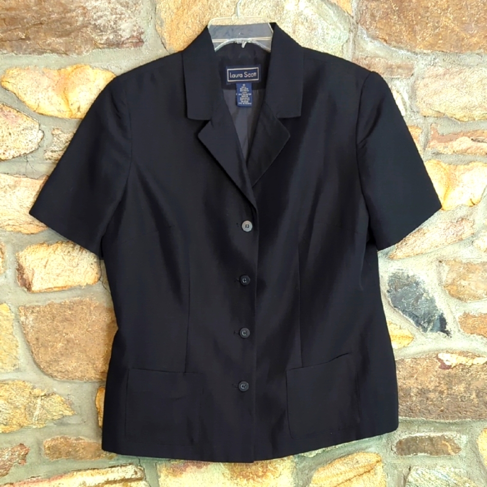 Laura Scott Linen Blend Black Short Sleeve Blazer